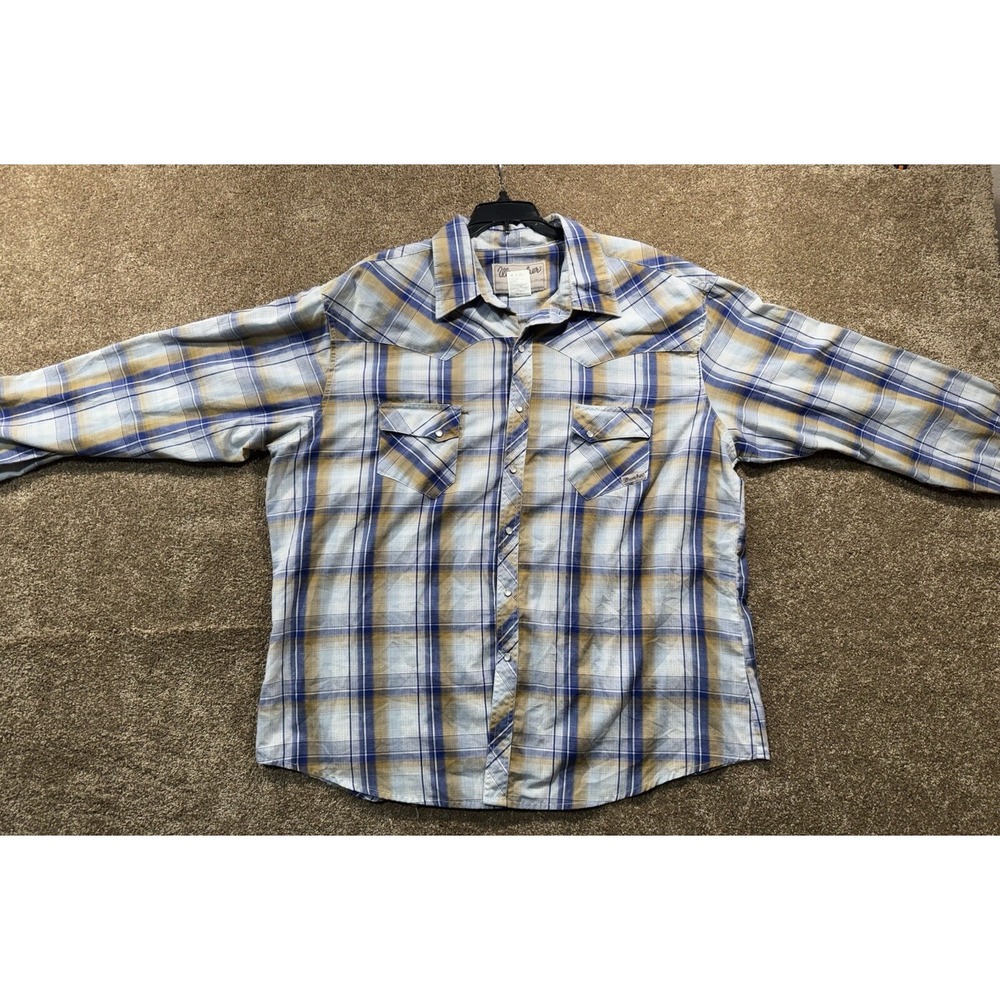 Wrangler Wrancher Western Shirt Men's 2XL Plaid Pearl Snap‎ Long Sleeve